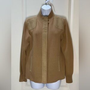 Liz Claiborne Vintage Tan Sweater Jacket with Faux Suede Detailing Size XL